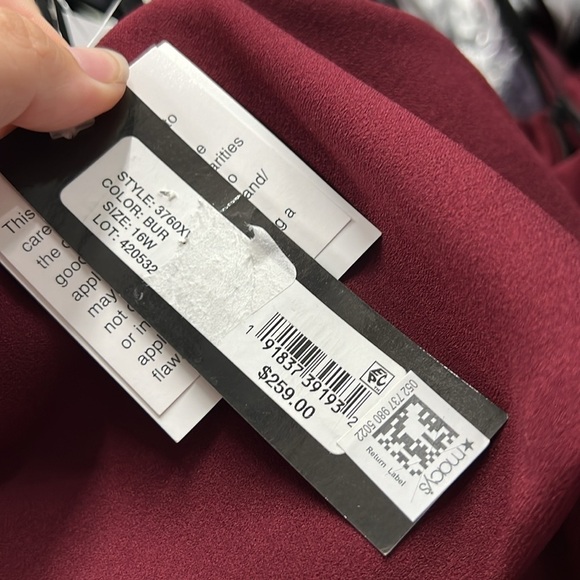 Xscape "PATTI" LONG OFF THE SHOULDER SCUBA CREPE DRESS in Burgandy - Picture 9 of 9